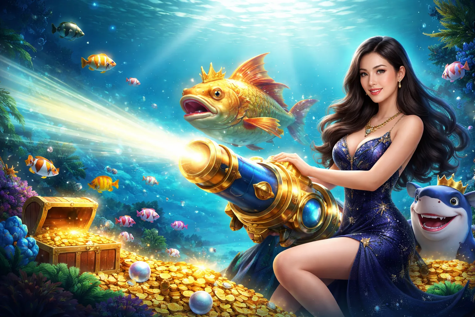 Hình ảnh chính game bắn cá 099vip đăng nhập với cá vàng và kho báu